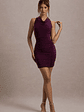 Dysis | Plum Cowl-Neck Ruched Bodycon Mini Dress - thumbnail 4