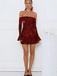 Electric Envy Off Shoulder Mini Dress Wine - thumbnail 3