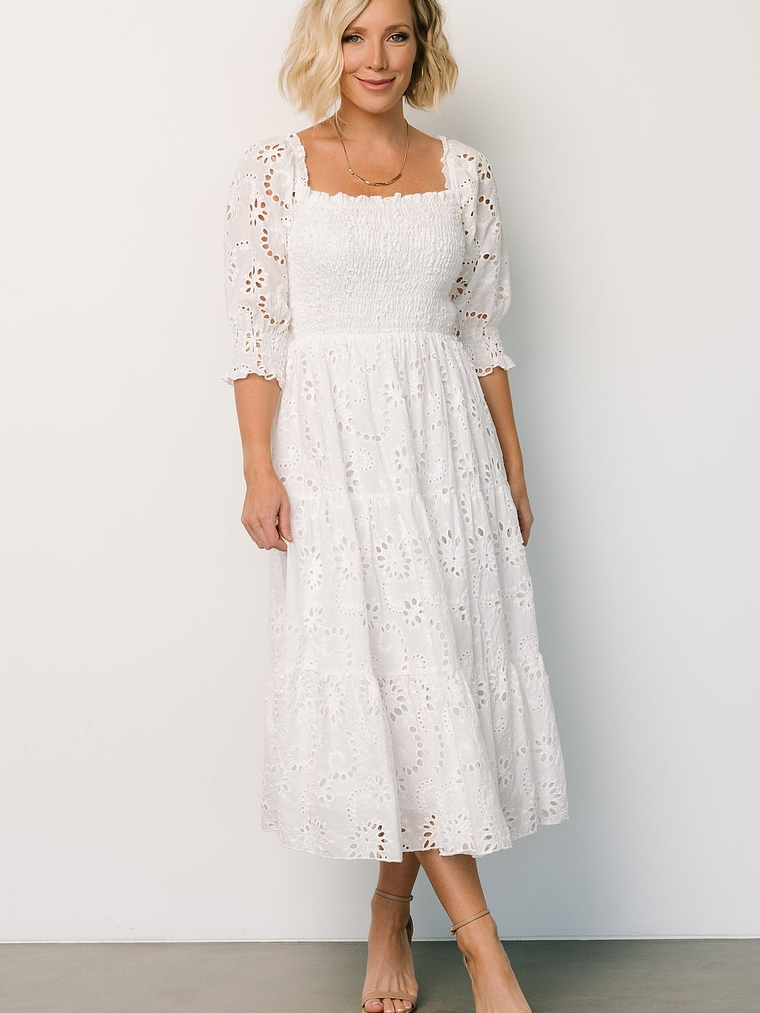 Ella Eyelet Midi Dress | White 2