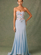 Embellished Corset Fishtail Gown in Floral Blue - thumbnail 1