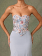 Embellished Corset Fishtail Gown in Floral Blue - thumbnail 4
