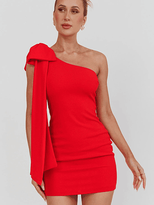 Earned It One Shoulder Bow Mini Dress Red