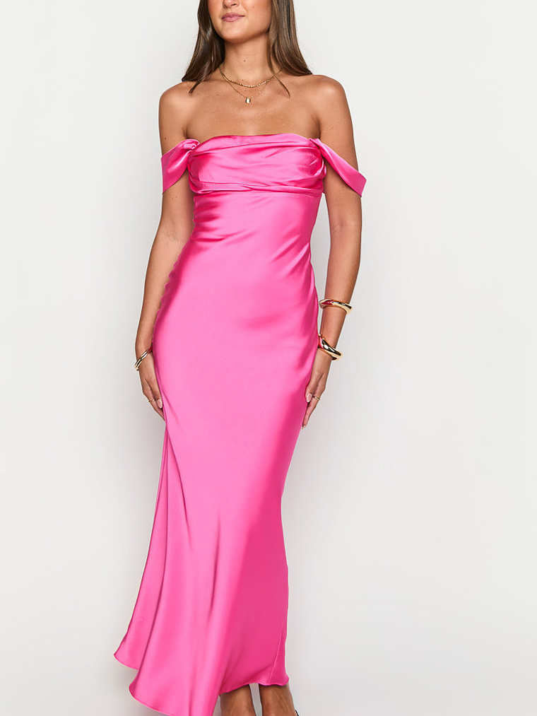 Ella Hot Pink Off Shoulder Formal Dress 3