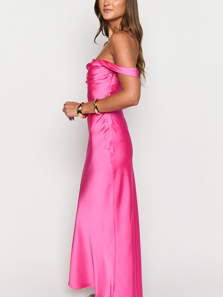 Ella Hot Pink Off Shoulder Formal Dress 4