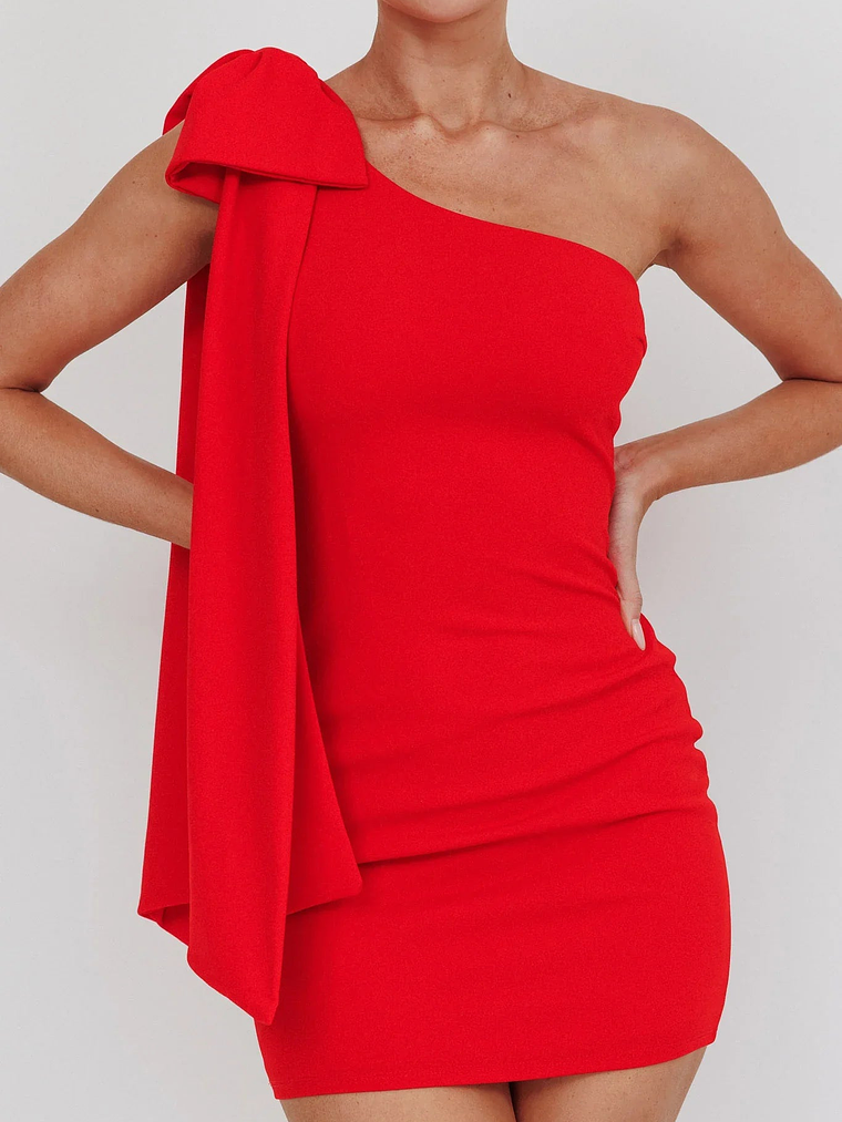 Earned It One Shoulder Bow Mini Dress Red 4