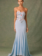 Embellished Corset Fishtail Gown in Floral Blue - thumbnail 7