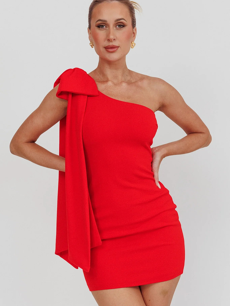Earned It One Shoulder Bow Mini Dress Red 5