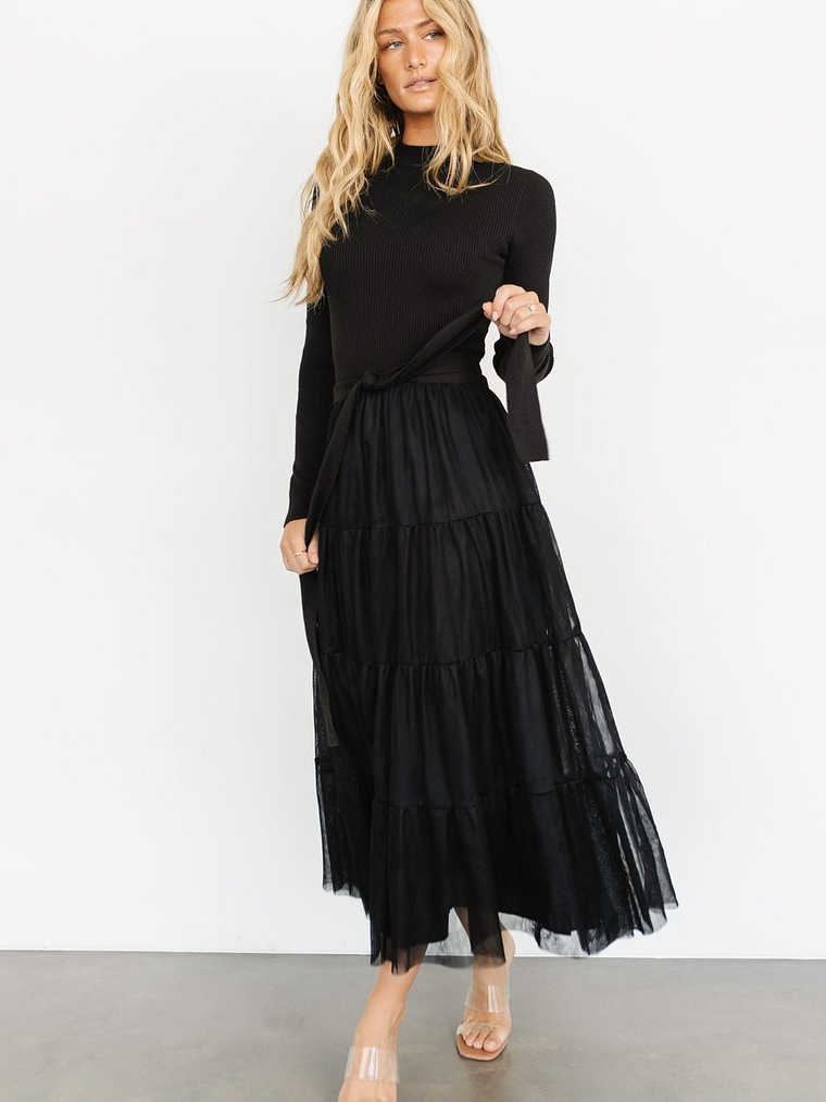 Demi Sweater Tulle Dress | Black 1