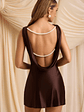 Draped Open-Back A-Line Mini Dress in Chocolate Brown - thumbnail 2