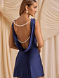 Draped Open-Back A-Line Mini Dress in True Navy - thumbnail 1