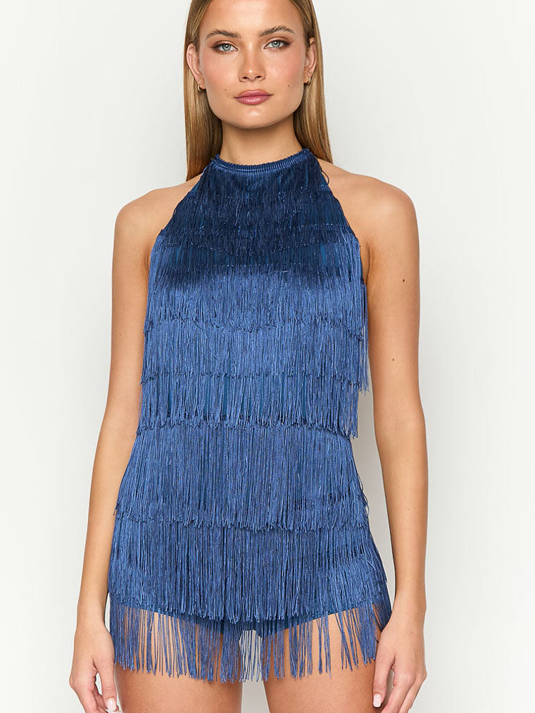 Demie Blue Tassel Playsuit 2