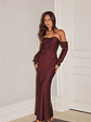 Elegant Chic Off Shoulder Long Sleeve Satin Maxi Dress - thumbnail 1