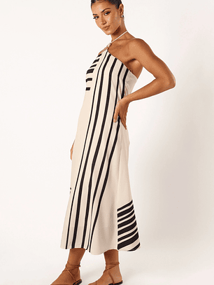 Deana Halterneck Midi Dress - Cream Black