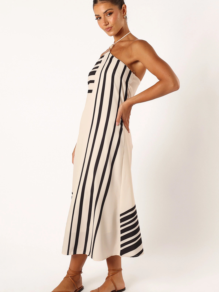 Deana Halterneck Midi Dress - Cream Black 1