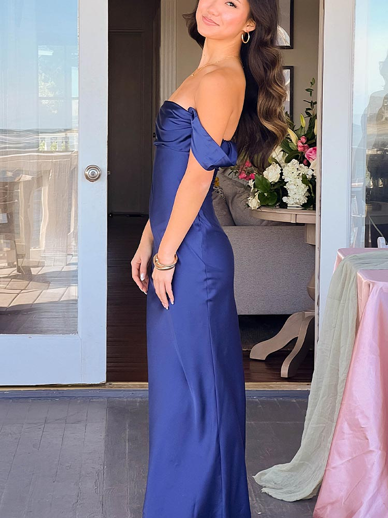 Ella Navy Off Shoulder Formal Maxi Dress 10