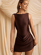 Draped Open-Back A-Line Mini Dress in Chocolate Brown - thumbnail 8
