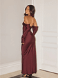 Elegant Chic Off Shoulder Long Sleeve Satin Maxi Dress - thumbnail 3