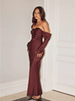 Elegant Chic Off Shoulder Long Sleeve Satin Maxi Dress - thumbnail 5