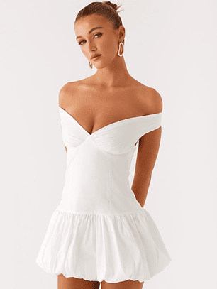 Endless Romance Off Shoulder Mini Dress - White