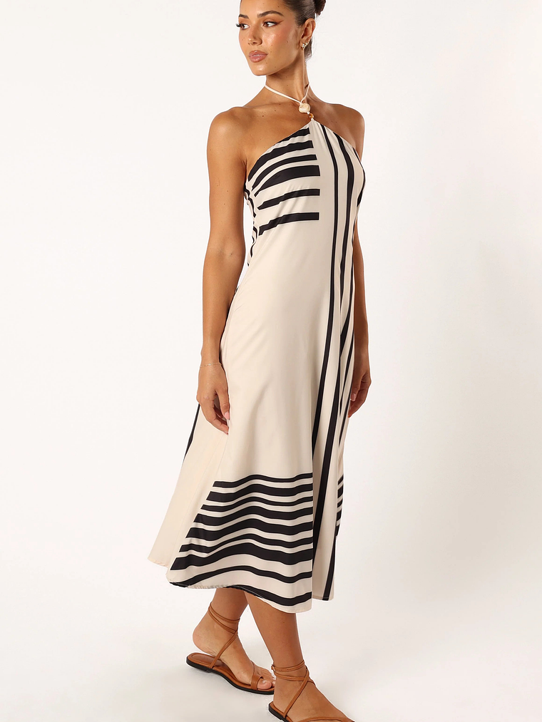 Deana Halterneck Midi Dress - Cream Black 5
