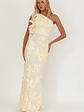 Deanna One-Shoulder Ruffle Maxi Dress Floral Texture Yellow - thumbnail 1