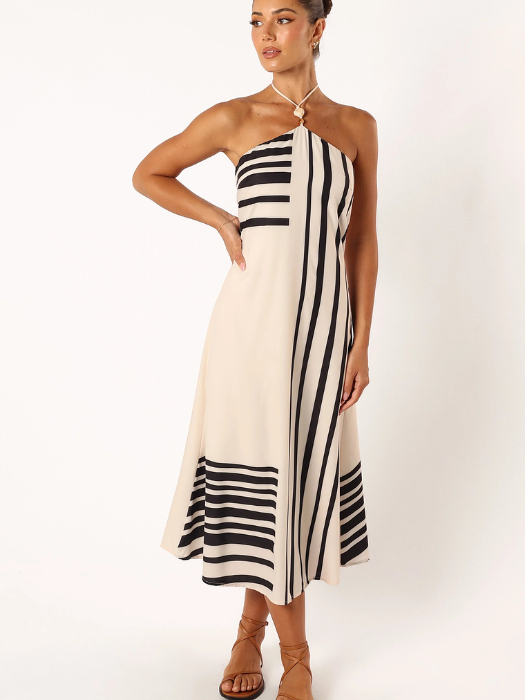 Deana Halterneck Midi Dress - Cream Black 6
