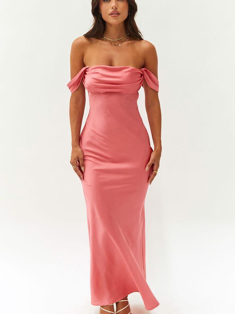 Ella Pink Off Shoulder Formal Dress 3