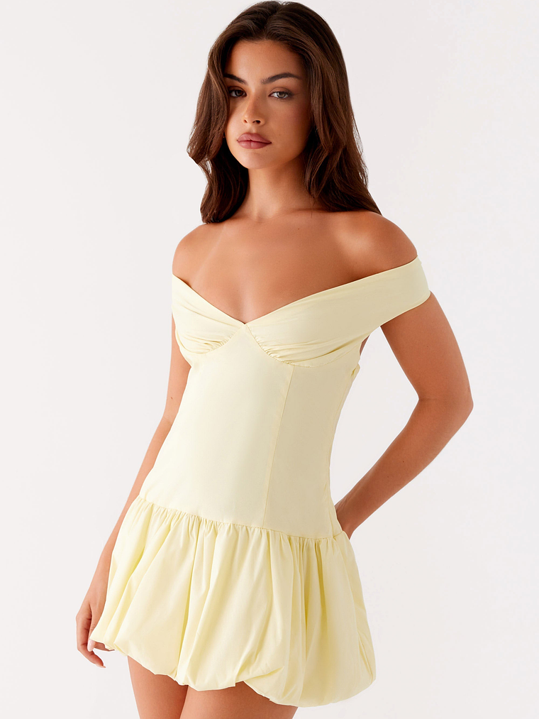 Endless Romance Off Shoulder Mini Dress - Yellow 1