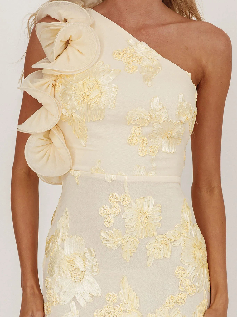Deanna One-Shoulder Ruffle Maxi Dress Floral Texture Yellow 3