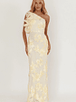 Deanna One-Shoulder Ruffle Maxi Dress Floral Texture Yellow - thumbnail 4