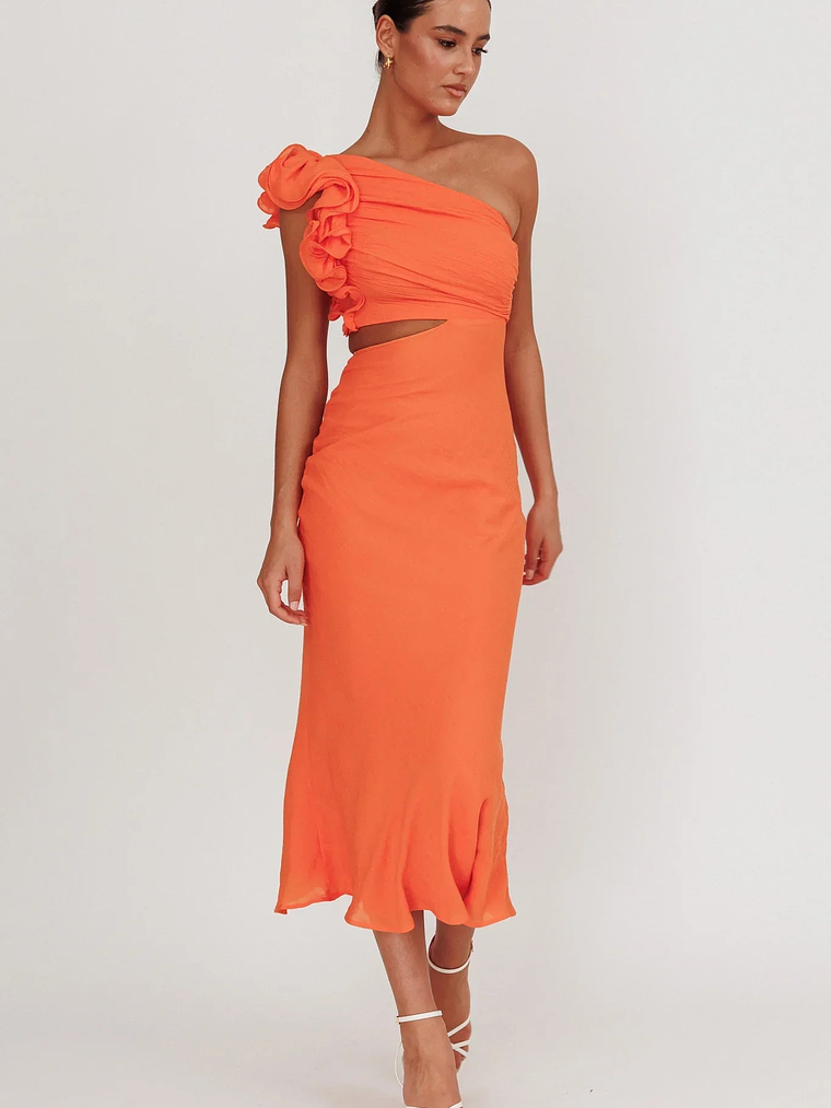 Deanna One-Shoulder Ruffle Maxi Dress Orange 1