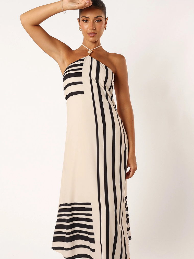 Deana Halterneck Midi Dress - Cream Black 8
