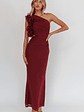 Deanna One-Shoulder Ruffle Maxi Dress Wine - thumbnail 1