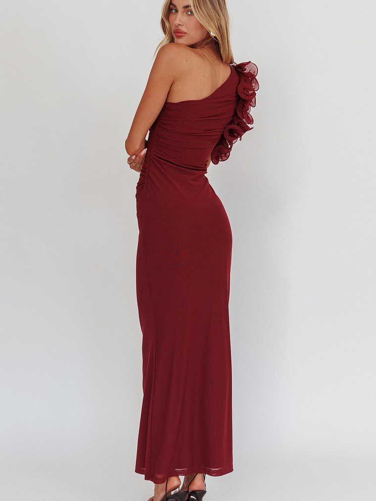 Deanna One-Shoulder Ruffle Maxi Dress Wine 3