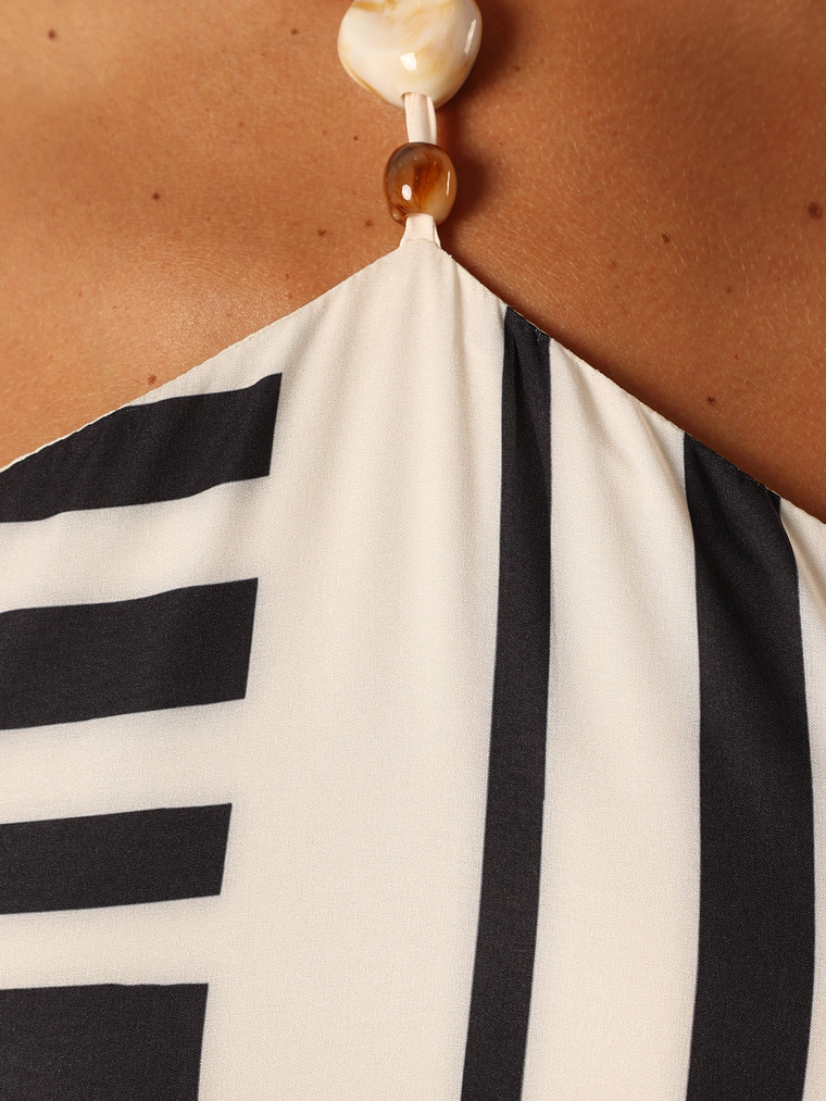 Deana Halterneck Midi Dress - Cream Black 9