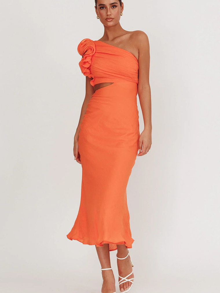 Deanna One-Shoulder Ruffle Maxi Dress Orange 6
