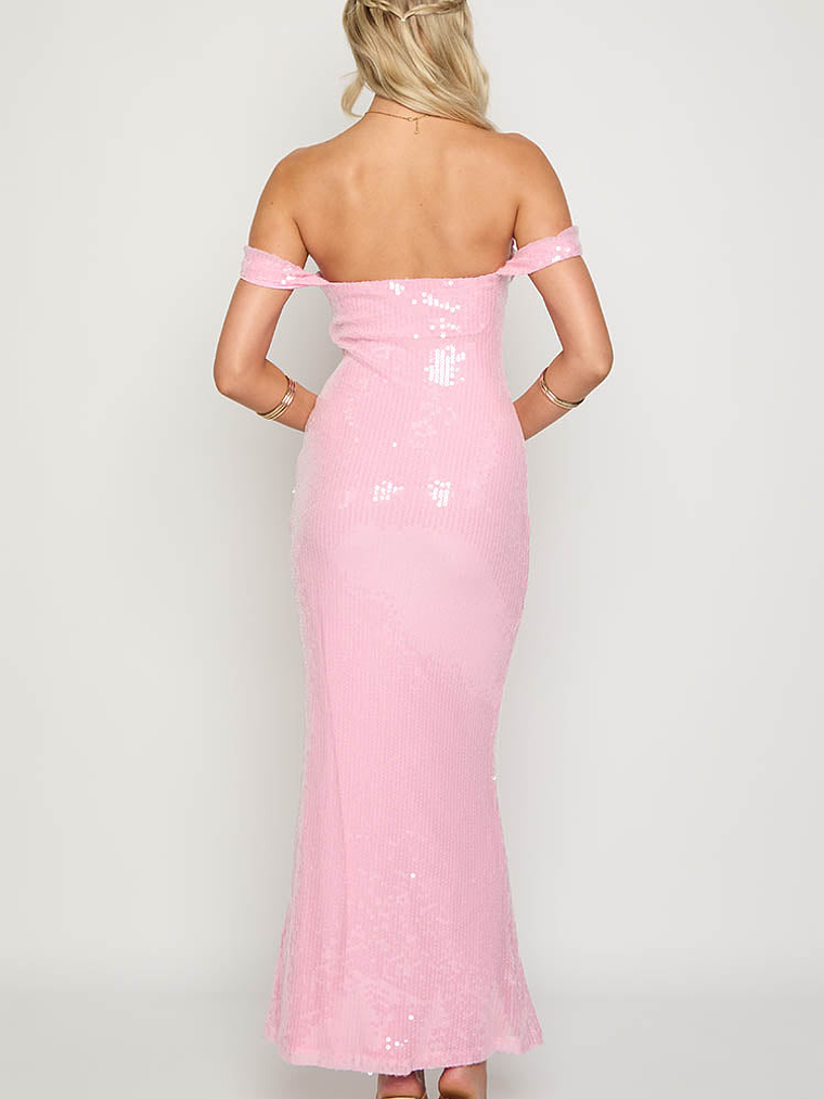 Ella Pink Sequin Off Shoulder Formal Maxi Dress 7