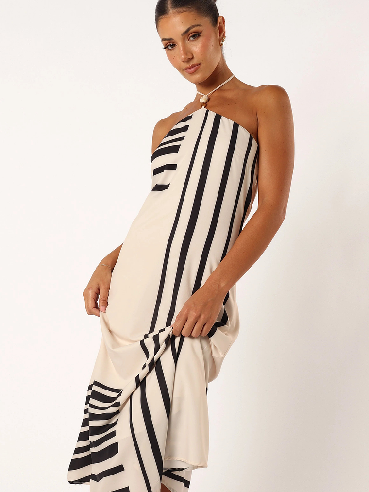 Deana Halterneck Midi Dress - Cream Black 10