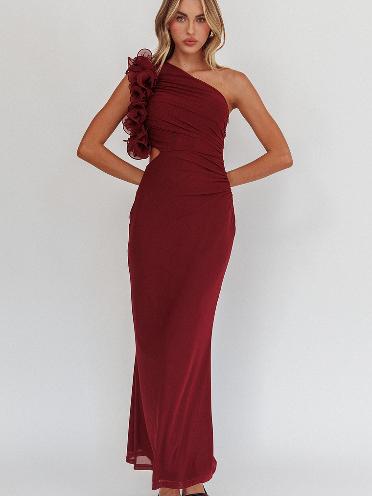 Deanna One-Shoulder Ruffle Maxi Dress Wine 5