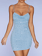 Embellished Cowl Neck Mini Dress in Blue - thumbnail 4