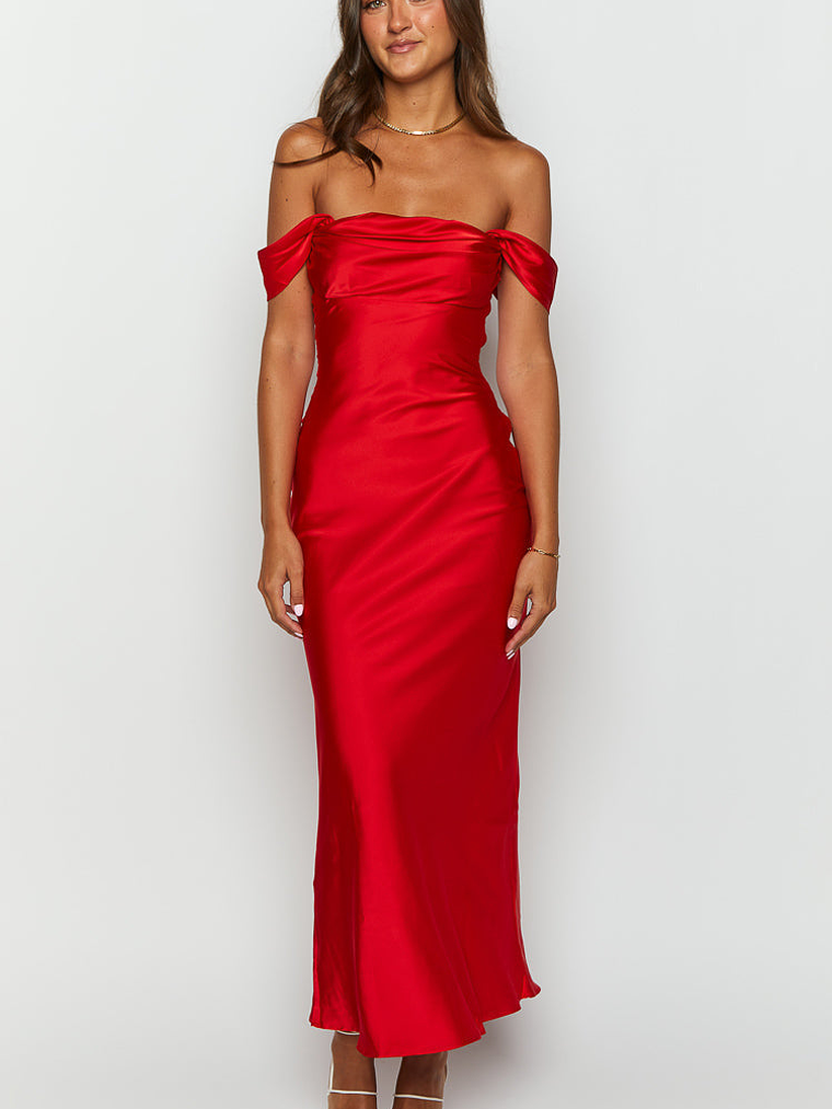 Ella Red Off Shoulder Formal Dress 3