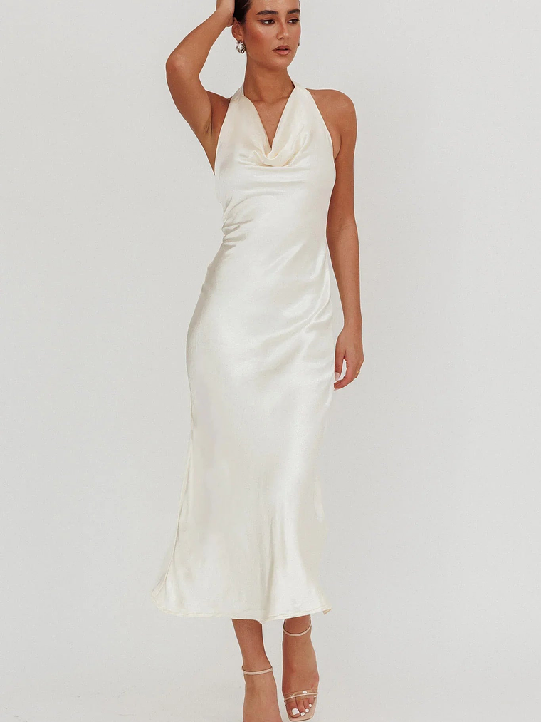 Element Halterneck Maxi Dress Champagne 1