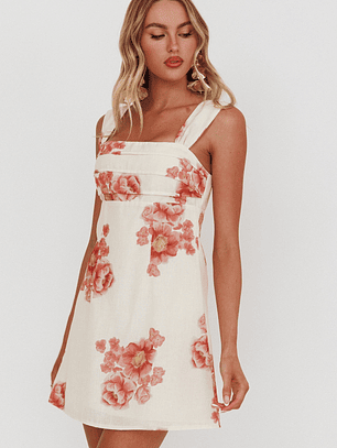 Dixon Pintuck Pleat Mini Dress Floral Beige