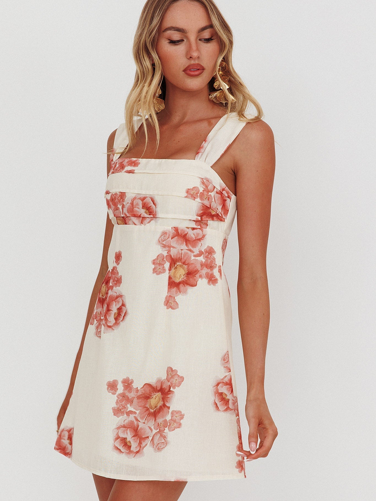 Dixon Pintuck Pleat Mini Dress Floral Beige 1