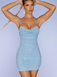 Embellished Cowl Neck Mini Dress in Blue - thumbnail 6