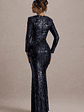 Ensley | Navy Sequin Sweetheart Long-Sleeve Maxi Dress - thumbnail 2