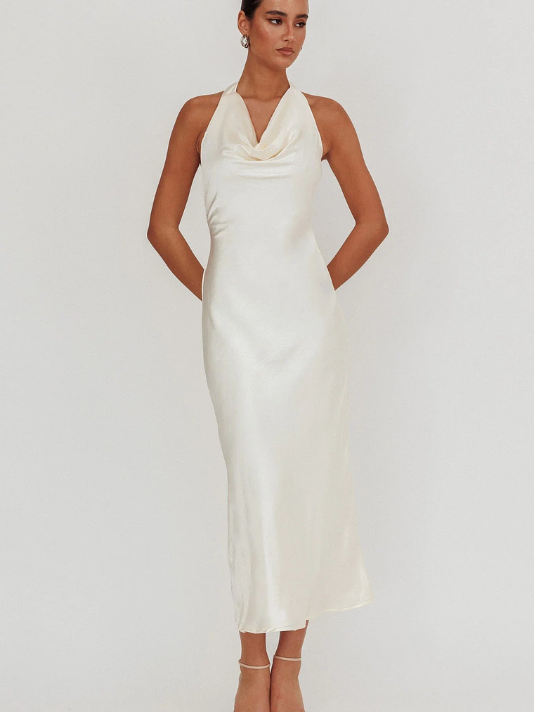Element Halterneck Maxi Dress Champagne 2