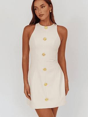 Entice Racerback Gold Button Mini Dress Cream