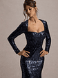 Ensley | Navy Sequin Sweetheart Long-Sleeve Maxi Dress - thumbnail 3