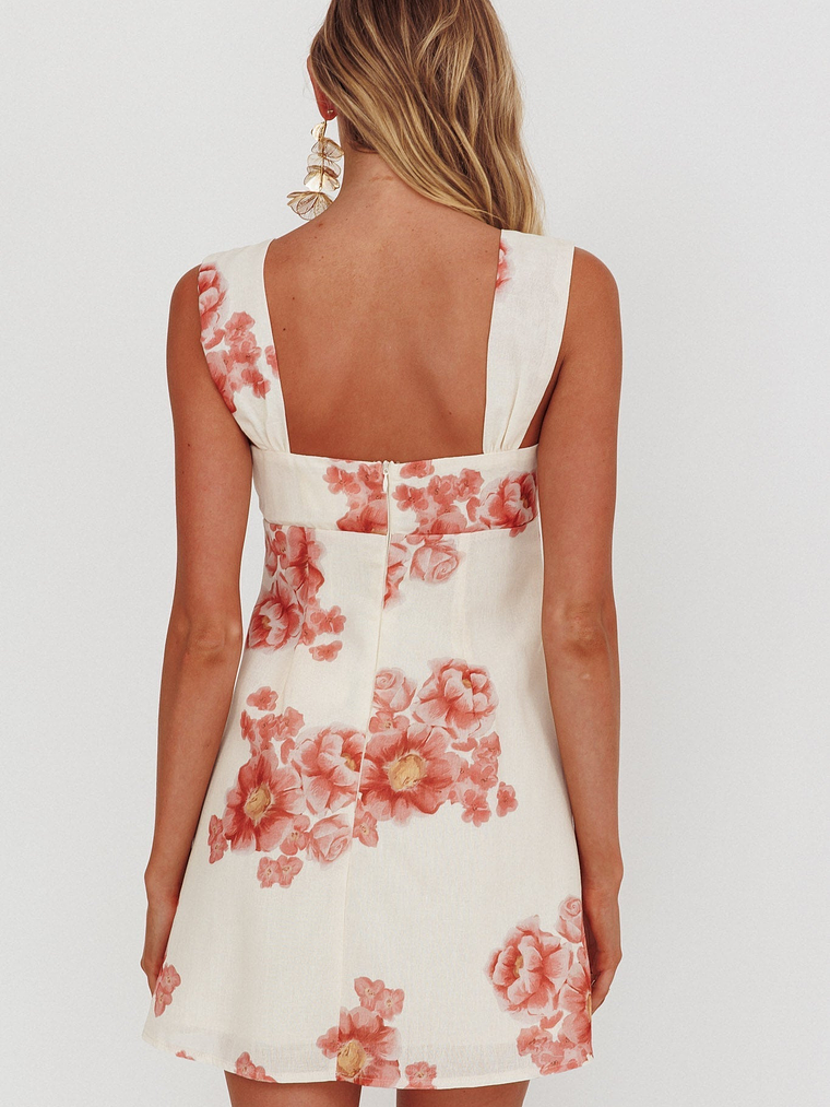 Dixon Pintuck Pleat Mini Dress Floral Beige 3